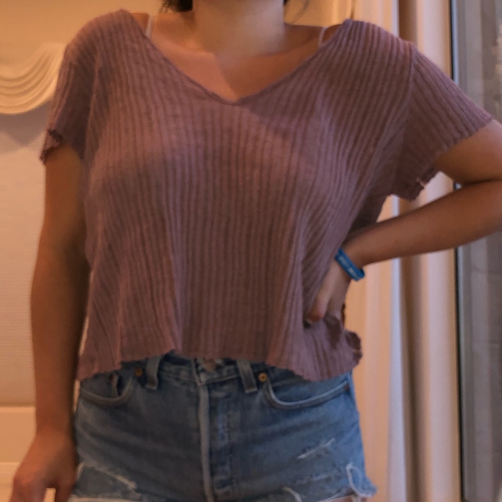 Purple shirt.